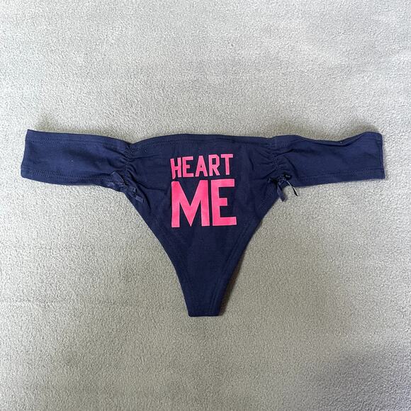 PINK Victoria's Secret Other - Victoria's Secret PINK 2011 Low Rise Thong Panty Blue Pink Heart Me Graphic RARE